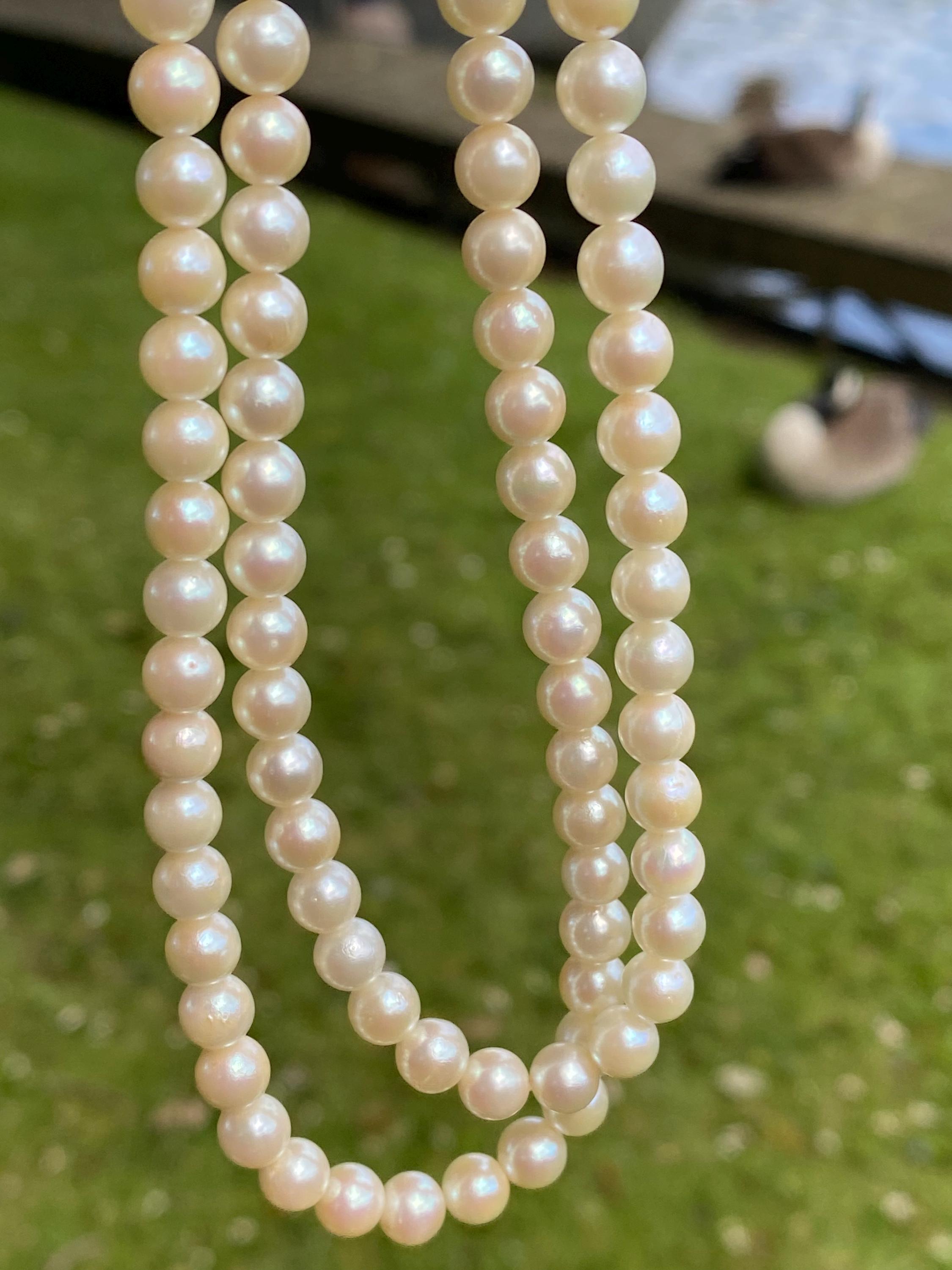Collier Art Déco Perles Nacrées Double Rang - Fermoir Argenté - Occasion TBE