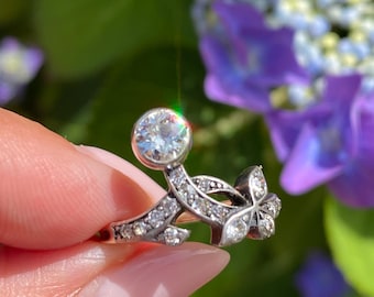 Victorian 18ct Gold & Silver Diamond Ring Old Cut Diamonds c.1890s Antique Floral Design