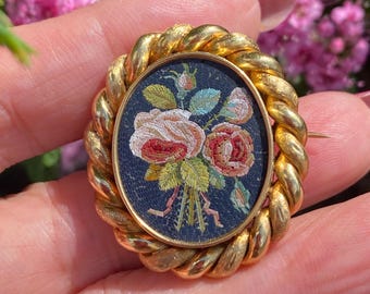 Antique Fine Micromosaic Brooch Micro Mosaic Gold Gilt