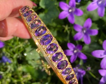 British 18ct gold Hallmark natural amethyst diamond vintage exquisite bangle