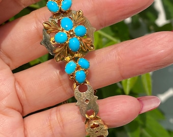 Pulsera antigua victoriana de oro de 15 quilates con turquesa natural