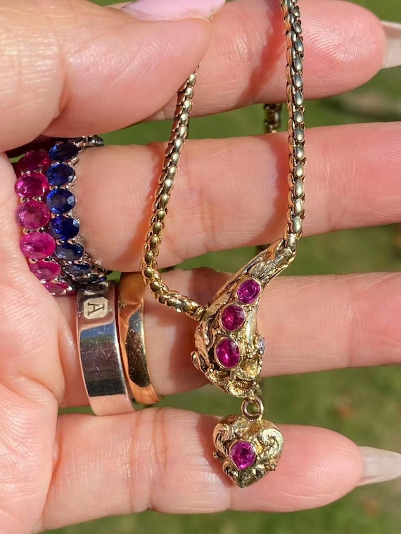 Victorian Snake 15ct Gold Natural Rubies Antique Necklace