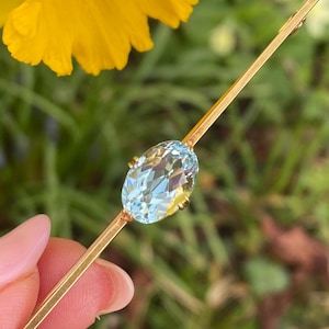 Edwardian 15ct Gold Natural Aquamarine Bar Brooch c.1900 Antique Jewelry
