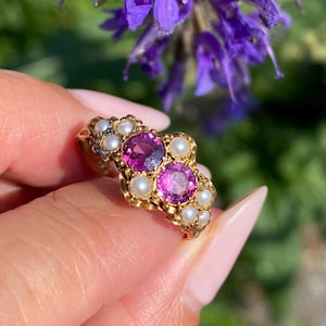 Victorian British 15ct gold fully hallmark Natural garnet pearl ring