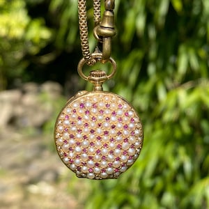 Edwardian 18ct gold natural ruby pearl antique pocket watch pendant