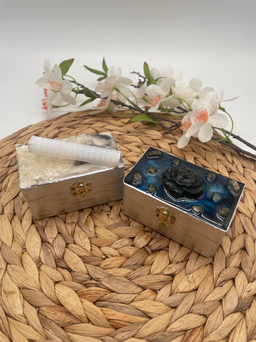 Gemstone Jewelry Box Made of Epoxy Resin Selenite Etsy