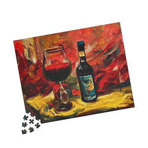 Painting of Wine Glass and Bottle Puzzle (500-piece) | Abstract Impressionist Art | Vincent Van Gogh | Wine Lovers | Wine Gifts
