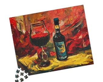 Painting of Wine Glass and Bottle Puzzle (500-piece) | Abstract Impressionist Art | Vincent Van Gogh | Wine Lovers | Wine Gifts