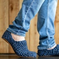 Navy Wool Slippers: Handmade Crochet Loungewear with Leather Sole product logo