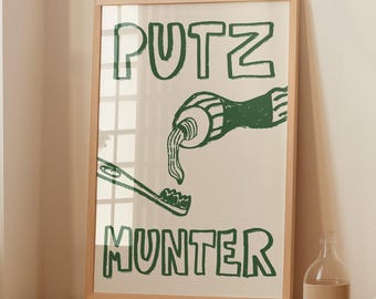 Poster Putzmunter: divertente stampa artistica per il bagno con spazzolino da denti