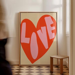 Póster de amor: arte mural en forma de corazón, impresión minimalista dibujada a mano, regalo romántico, decoración moderna para San Valentín, arte para dormitorio