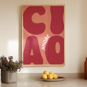 Póster "Ciao Amore", arte estético para barra de cocina, decoración de pared moderna, impresión con fuente de burbujas, póster retro vintage para sala de estar, regalo de inauguración de la casa