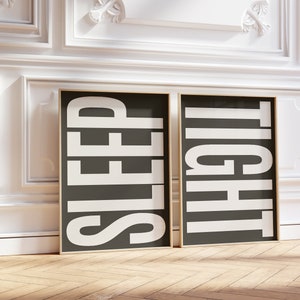 2x Sleep Tight Poster, Gute Nacht Print, Poster Süße Träume, Moderne Wandkunst, Über dem Bett Poster, Minimale Wandkunst, Schlafzimmer Badezimmer Poster
