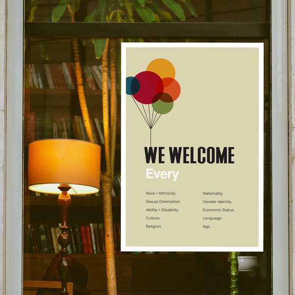 Welcome Shop Sign | Diversity and Inclusion Poster | Coffee Shop and Restaurant Poster | School Counselor Art | Everyone Welcome Here Print