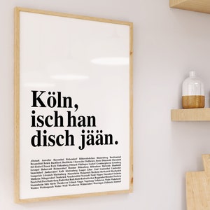 Köln isch han disch jään Poster – Kölscher Dialekt Print, Veedel Liebe, Stadtteile Illustration, Heimat Geschenk, Alaaf Wandbild