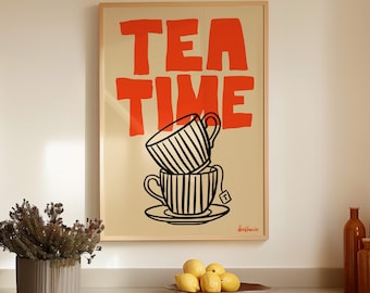 Tea Time Poster – Minimalist Art Print for Kitchen, Tea Corner or Dining Room