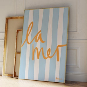 La Mer Plakat, Hand gezeichnetes französisches Plakat, Ästhetische Wohnzimmerkunst, trendige Wanddekoration, Ozeanpastelldruck, Retro Vintage Schlafzimmerplakat