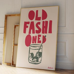 Old Fashioned Poster, Whiskey Kitchen Print, Hand Drawn Kitchen Art, Aesthetic Bar Art, Whisky Wall Decor, Bar Cart Print, Wedding Decor