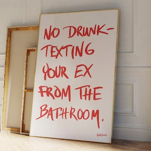 Stampa "No Ubriachi Messaggi", Divertente Decorazione da Parete per Bagno, Poster per Toilette Scritto a Mano, Cartello per Bagno Rosso Bordeaux, Decorazione Spiritosa per Bagno degli Ospiti