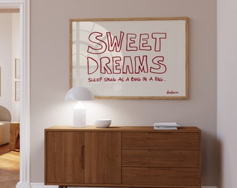 Sweet Dreams Poster, Good Night Print, Modern Wall Art, Above Bed Poster, Minimal Wall Art, Handwritten Handwriting, Bedroom Bathroom Poster