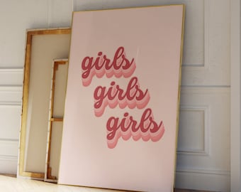 Girls Print, Retro Pink Feminist Wall Art