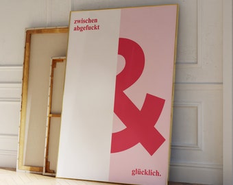 Glücklich Poster, Kunstdruck Typografie Print, Witziger Spruch Slogan, Danish Wall Art, Boho Wohndeko, Minimalistisch Wohndeko, Glück Poster