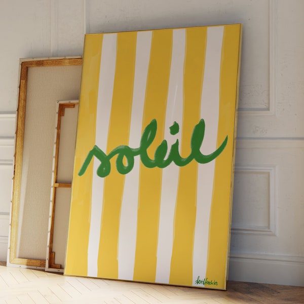 Soleil Poster, French Poster, Stripes Illustration, Sun Sunshine Poster, French Summer, Sun Rays Wall Art, Aesthetic Ice Cream Shop Print