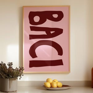 Baci Poster, Italian Typography Print, Modern Wall Art, Retro Love Print, Kisses Poster, Minimalist Art, Kitchen Mid Century Decor, Kiss Me