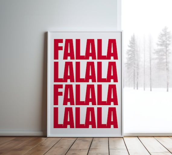 Falalalala Christmas Poster, Red Xmas Wall Art