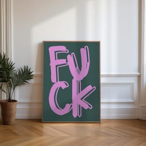 F*ck Poster, Funny Wall Print, Funny Wall Art, Pink Red Retro Wall Decor, Colourful Digital Download, Large Printable Art, Downloadable PDF image 3