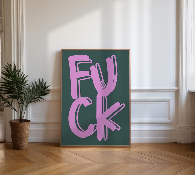 F*ck Poster, Funny Wall Print, Funny Wall Art, Pink Red Retro Wall Decor, Colourful Digital Download, Large Printable Art, Downloadable PDF image 3