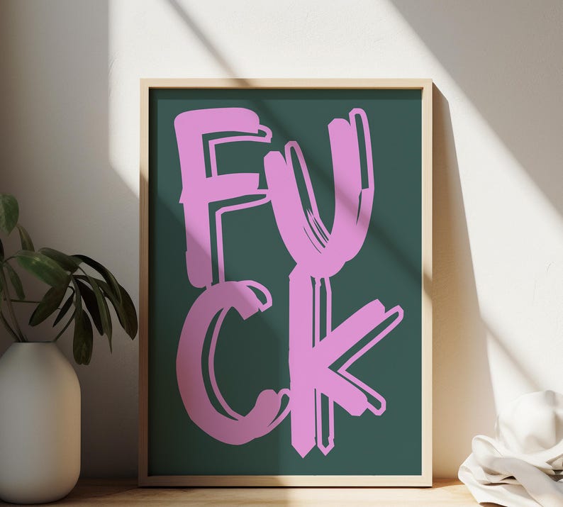 F*ck Poster, Funny Wall Print, Funny Wall Art, Pink Red Retro Wall Decor, Colourful Digital Download, Large Printable Art, Downloadable PDF image 4