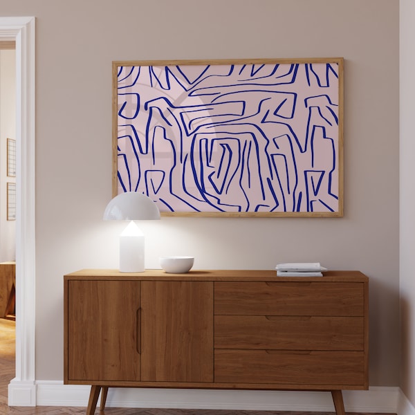 Abstrakte Malerei Poster, Organic Lines Pattern Print, Moderne Wandkunst, Abstrakte Kunst Wohnzimmer, Moderne Dekoration, Handgezeichnete Linien, Schlafzimmer