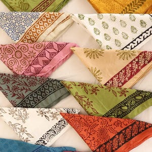 Hand Block Print Cotton Bandana Set: Natural Dyes, Handmade in India