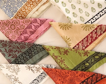 Hand Block Print Cotton Bandana Set: Natural Dyes, Handmade in India