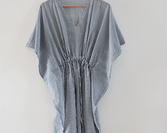Hand Block Printed Cotton Kaftan: Boho Beach Coverup, Indian Floral Print