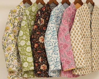 Handmade Handblock Quilted Cotton Jacket | Floral Ethnic Print Reversible Coat | Women’s Winter Layering Jacket