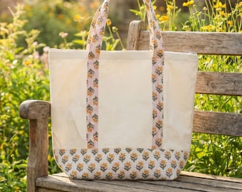 花柄キャンバスショッパー 花柄キャンバスショッパー 花柄キャンバストートバッグ：ジップ