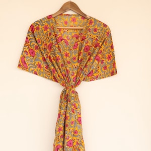Kaftan aus 100% Baumwolle Indischer Handblock bedruckter reiner Baumwollstoff Kaftan Vertuschen Freie Größe Kleid Strand Lounge Wear Damen Kleidung Geschenk Kaftan