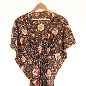 Handblock Printed Cotton Kaftan: Indian Floral Maxi Dress