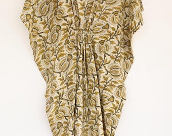 Hand Block Printed Cotton Kaftan Dress: Boho Maxi Indian Summer Dress