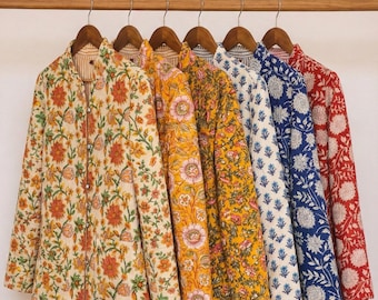 Hand Block Print Quilted Cotton Jacket | Floral Ethnic Reversible Coat