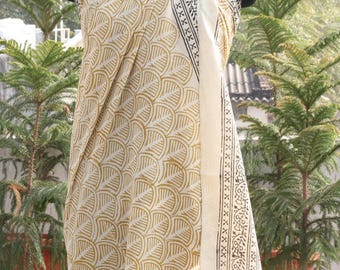 Hand Block Printed Cotton Sarong: Boho Beach Wrap