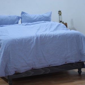 Sky Blue Linen Duvet Cover Set: Soft Breathable Bedding