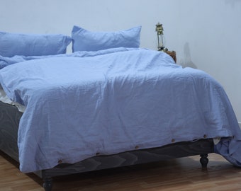Sky Blue Linen Duvet Cover Set: Soft Breathable Bedding