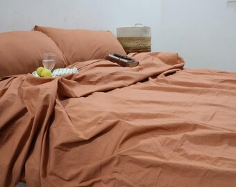 Handmade Cinnamon Cotton Duvet Cover Set: King/Queen Boho Bedding