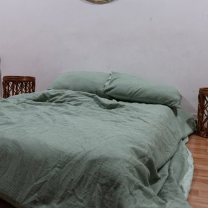 Sage Green Waffle Cotton Duvet Cover Set - Button Closure