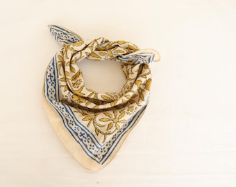 Handblock Floral Cotton Bandana Scarf: Boho Style