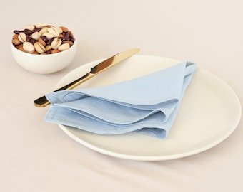 Sky Blue Cotton Dinner Napkins: Soft Reusable Table Linens