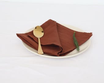 Rust Cotton Napkins Set: 100 Pcs Stonewashed Cloth